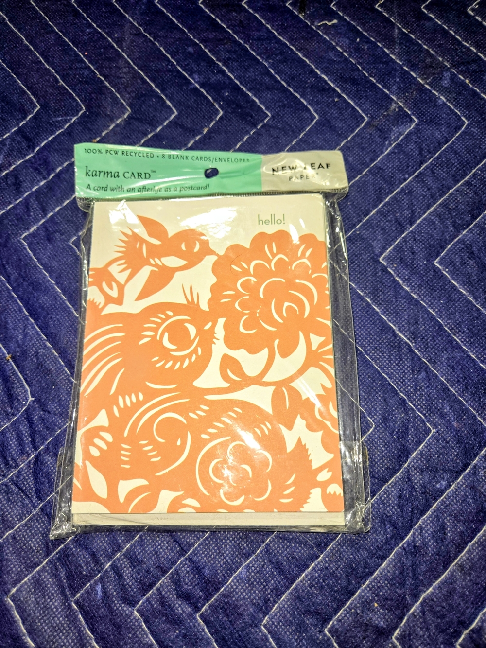 New Leaf Karma Card Orange Floral Hello Note Cards with Envelopes - Set of 8 NEW